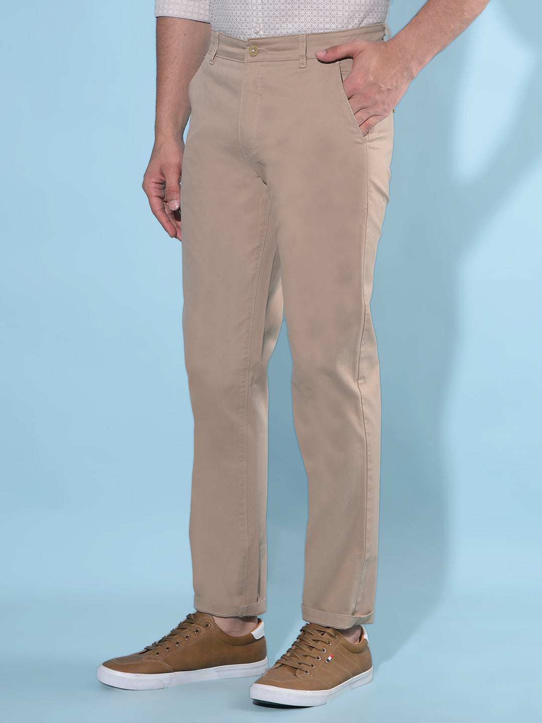 Brown Straight Stretchable Trousers-Men Trousers-Crimsoune Club