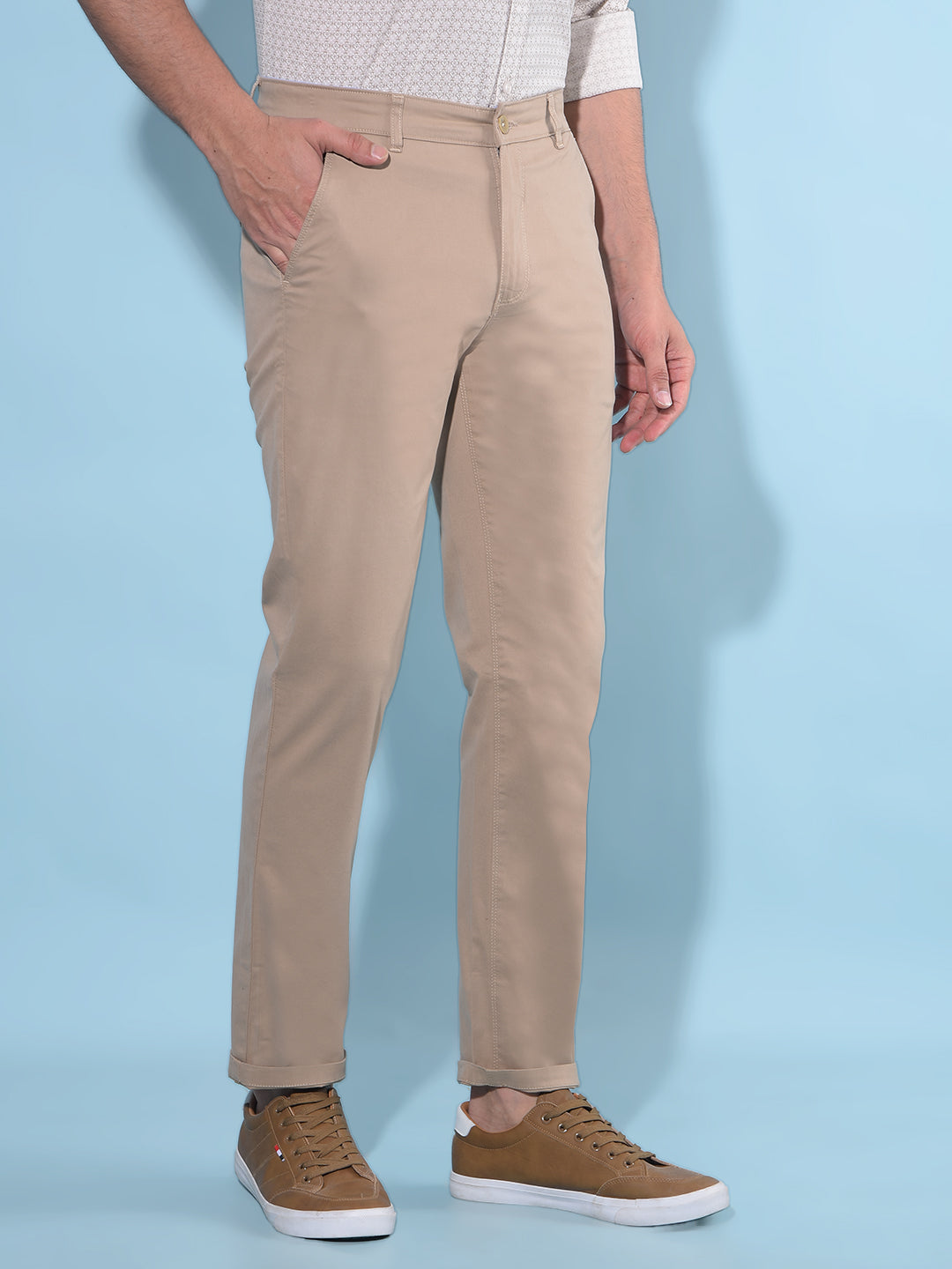 Brown Straight Stretchable Trousers-Men Trousers-Crimsoune Club