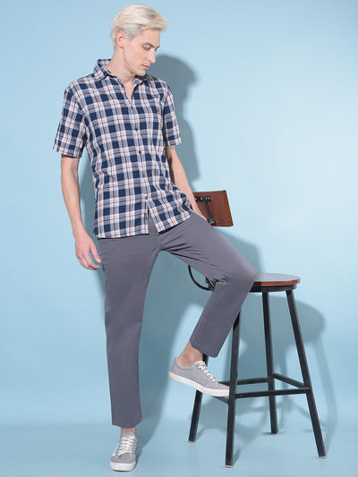 Grey Straight Stretchable Trousers-Men Trousers-Crimsoune Club