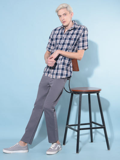 Grey Straight Stretchable Trousers-Men Trousers-Crimsoune Club