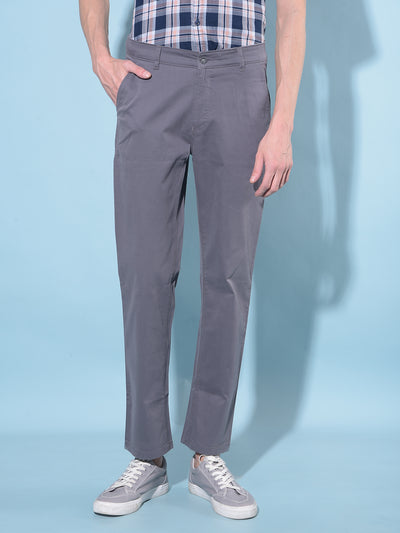 Grey Straight Stretchable Trousers-Men Trousers-Crimsoune Club