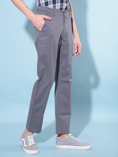 Grey Straight Stretchable Trousers-Men Trousers-Crimsoune Club