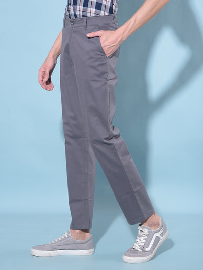 Grey Straight Stretchable Trousers-Men Trousers-Crimsoune Club