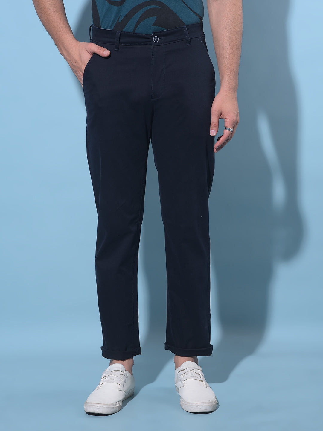 Navy Blue Straight Chinos Trousers-Men Trousers-Crimsoune Club