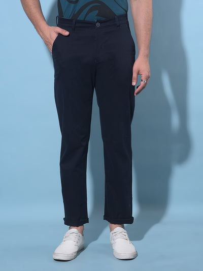 Navy Blue Straight Chinos Trousers-Men Trousers-Crimsoune Club