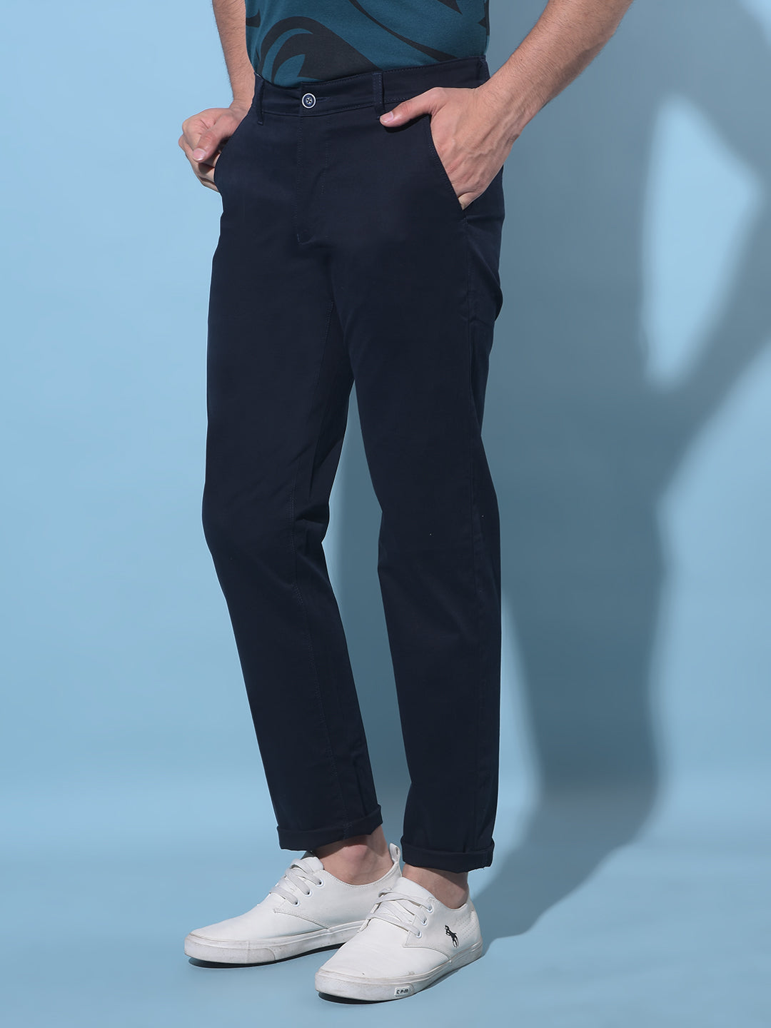 Navy Blue Straight Chinos Trousers-Men Trousers-Crimsoune Club