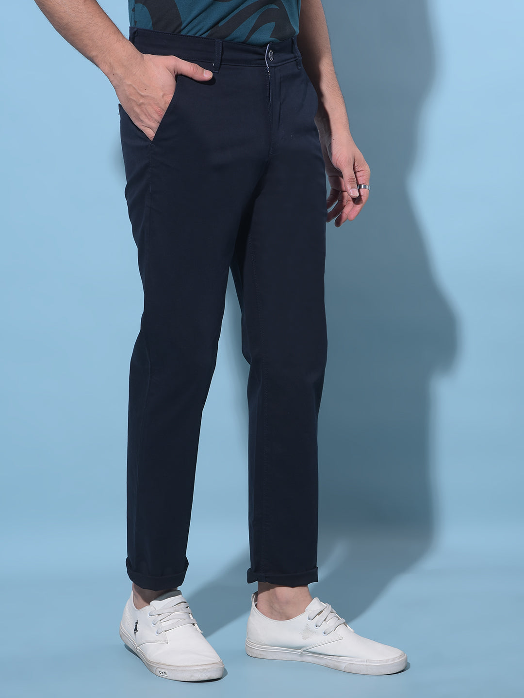 Navy Blue Straight Chinos Trousers-Men Trousers-Crimsoune Club