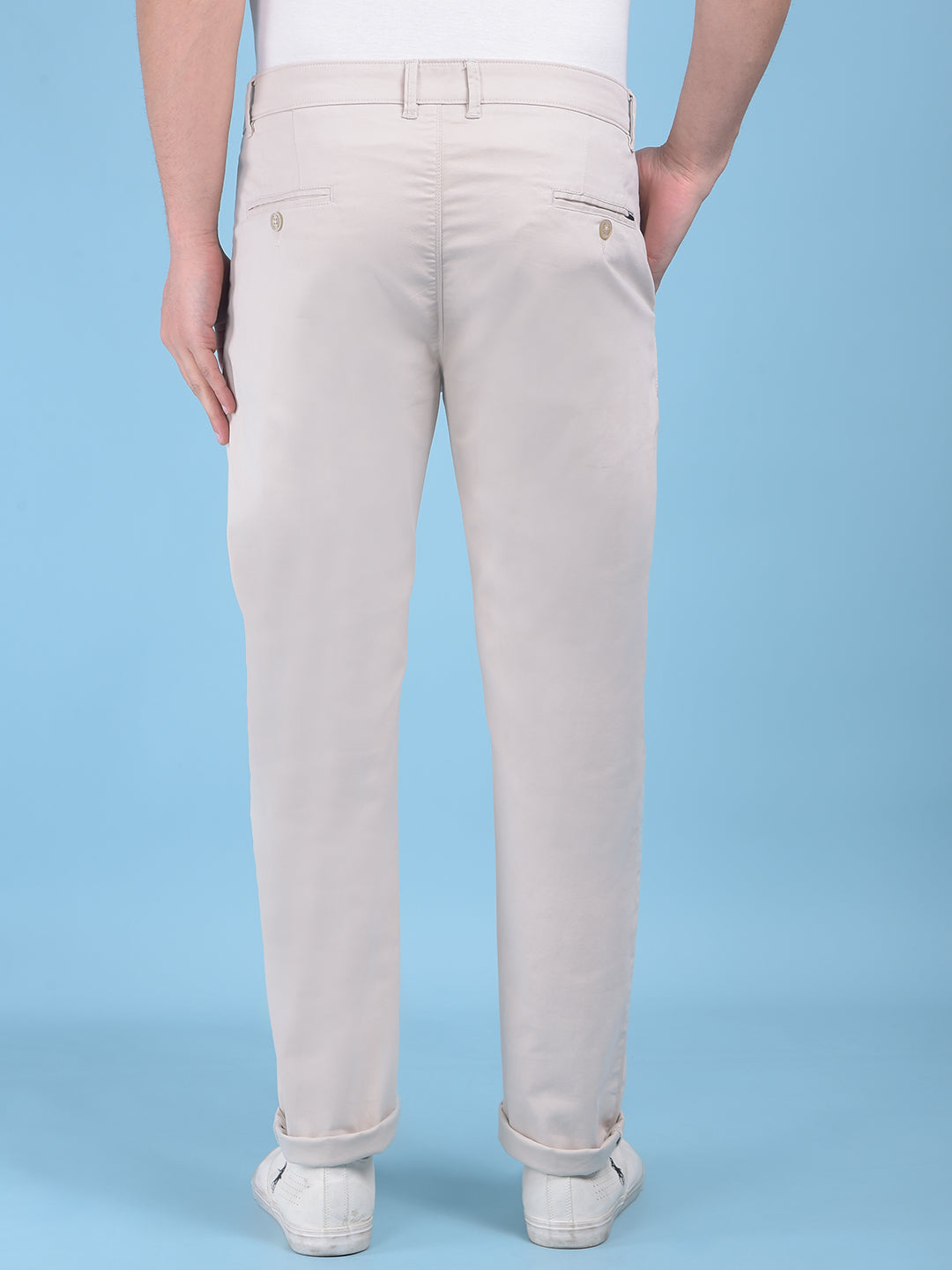 Beige Stretchable Cotton Trousers-Men Trousers-Crimsoune Club