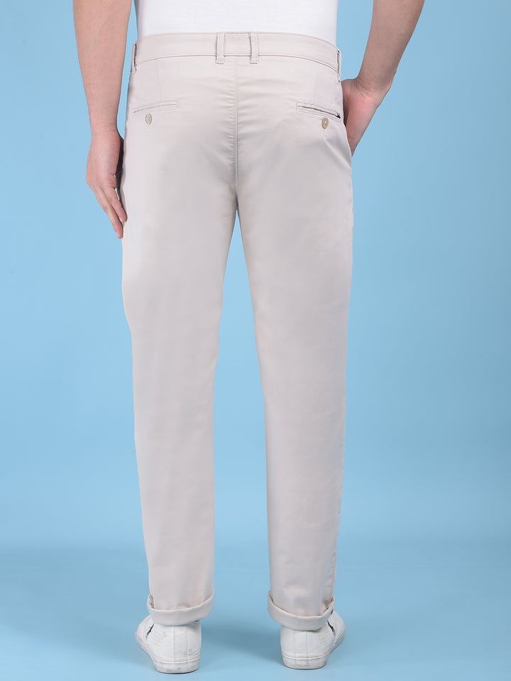 Beige Stretchable Cotton Trousers-Men Trousers-Crimsoune Club