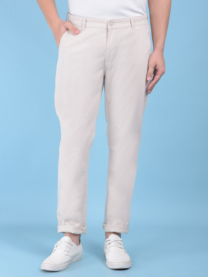 Beige Stretchable Cotton Trousers-Men Trousers-Crimsoune Club