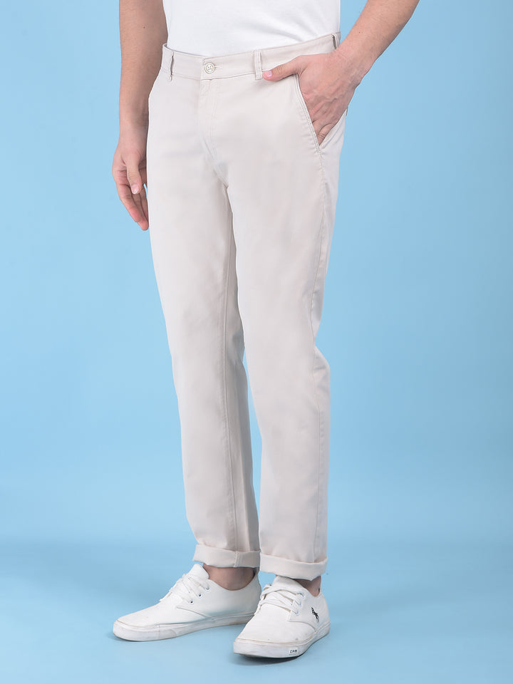 Beige Stretchable Cotton Trousers-Men Trousers-Crimsoune Club