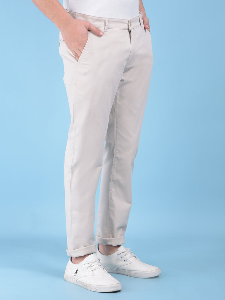 Beige Stretchable Cotton Trousers-Men Trousers-Crimsoune Club