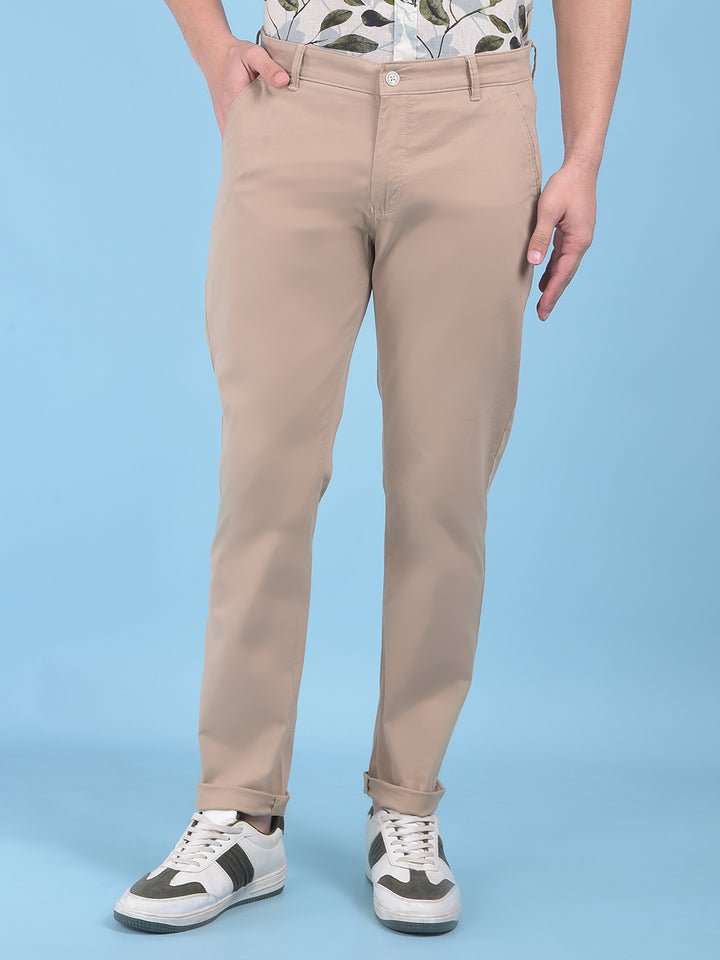 Khaki Stretchable Cotton Trousers-Men Trousers-Crimsoune Club