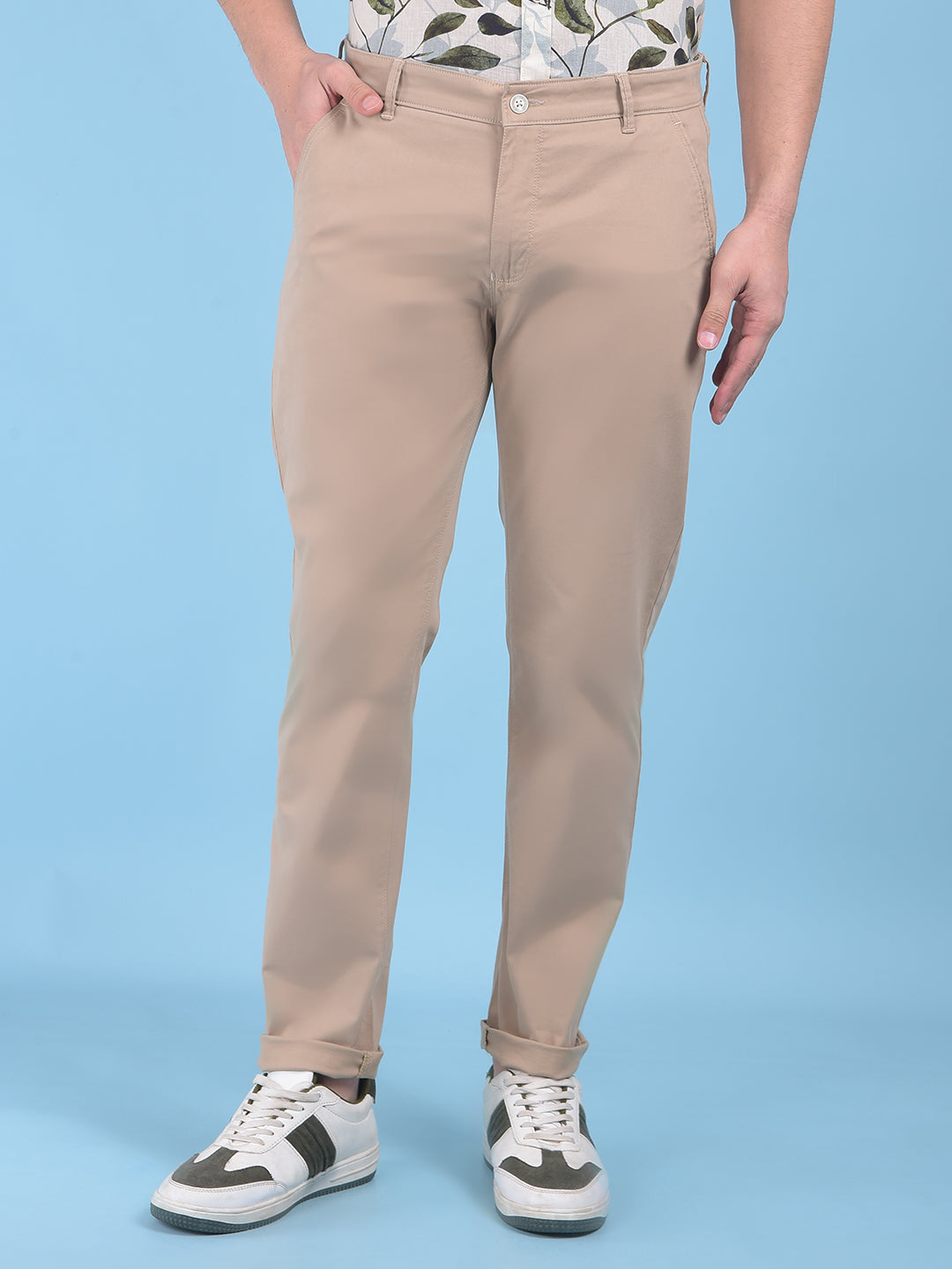 Khaki Stretchable Cotton Trousers-Men Trousers-Crimsoune Club