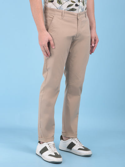 Khaki Stretchable Cotton Trousers-Men Trousers-Crimsoune Club