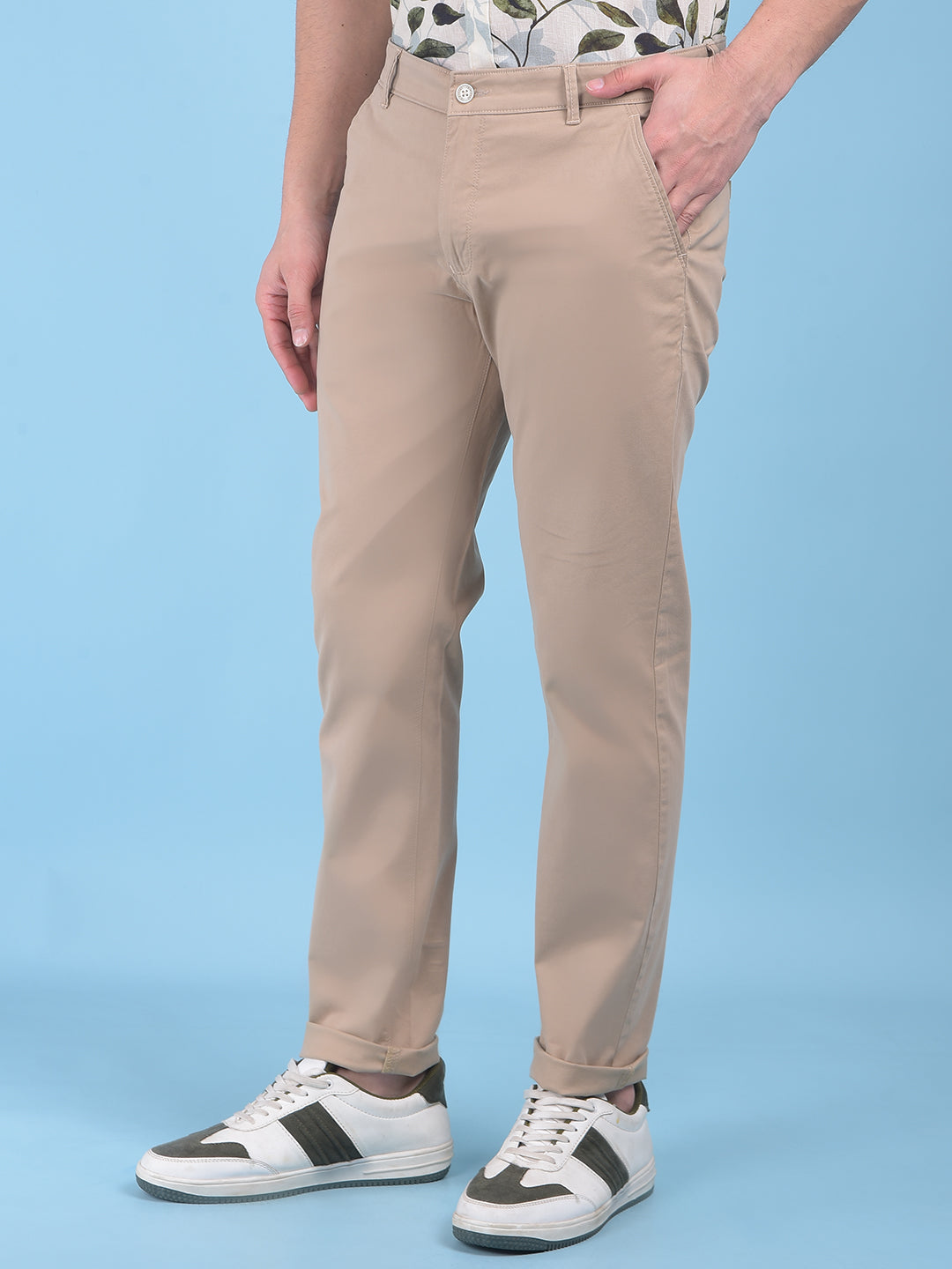 Khaki Stretchable Cotton Trousers-Men Trousers-Crimsoune Club