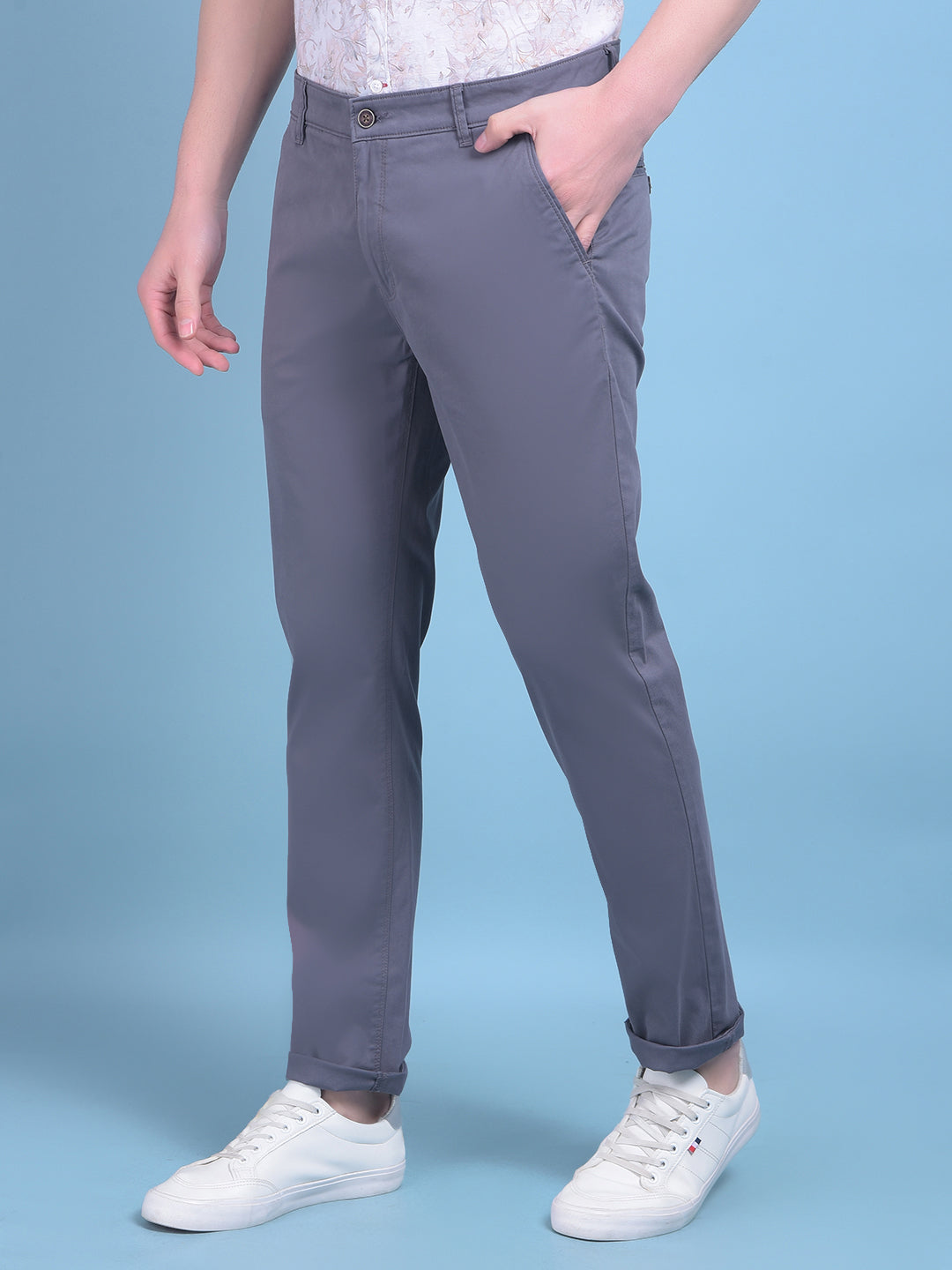 Grey Stretchable Cotton Trousers-Men Trousers-Crimsoune Club