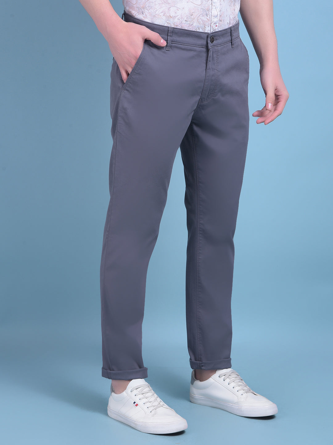 Grey Stretchable Cotton Trousers-Men Trousers-Crimsoune Club