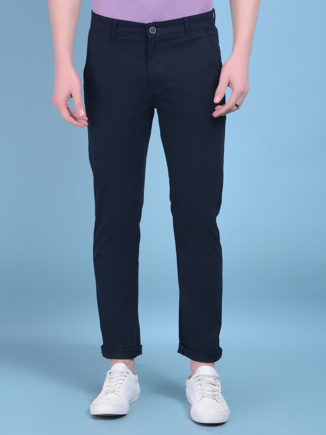 Navy Blue Stretchable Cotton Trousers-Men Trousers-Crimsoune Club