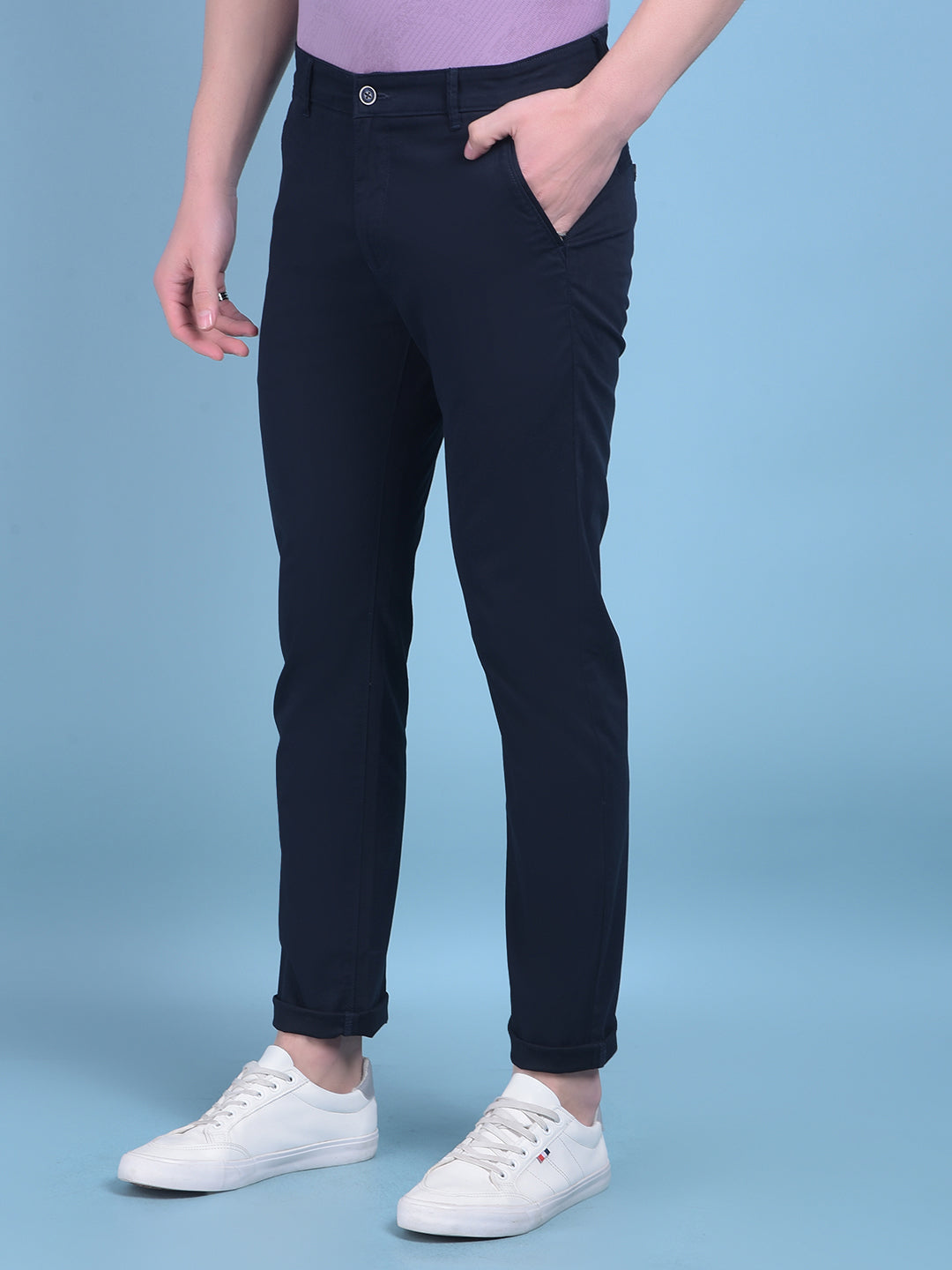 Navy Blue Stretchable Cotton Trousers-Men Trousers-Crimsoune Club