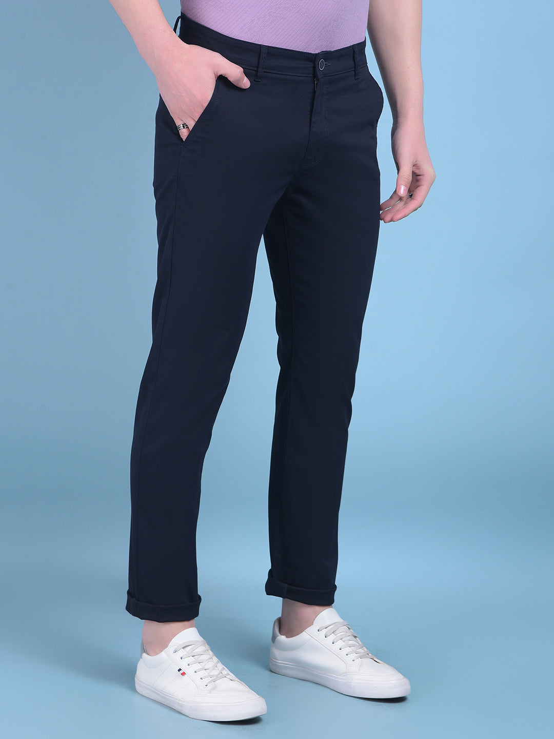 Navy Blue Stretchable Cotton Trousers-Men Trousers-Crimsoune Club