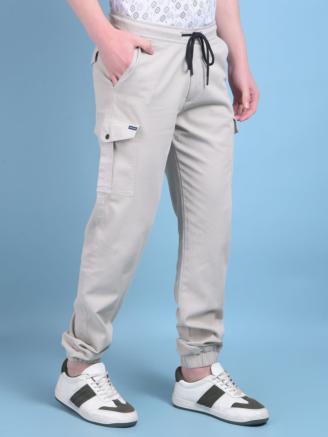 Beige Stretchable Trousers-Men Trousers-Crimsoune Club