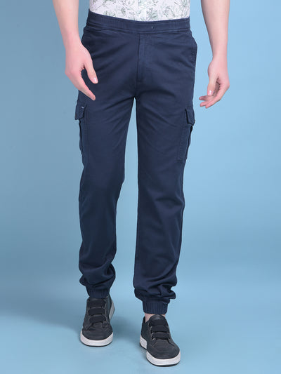 Navy Blue Stretchable Trousers-Men Trousers-Crimsoune Club