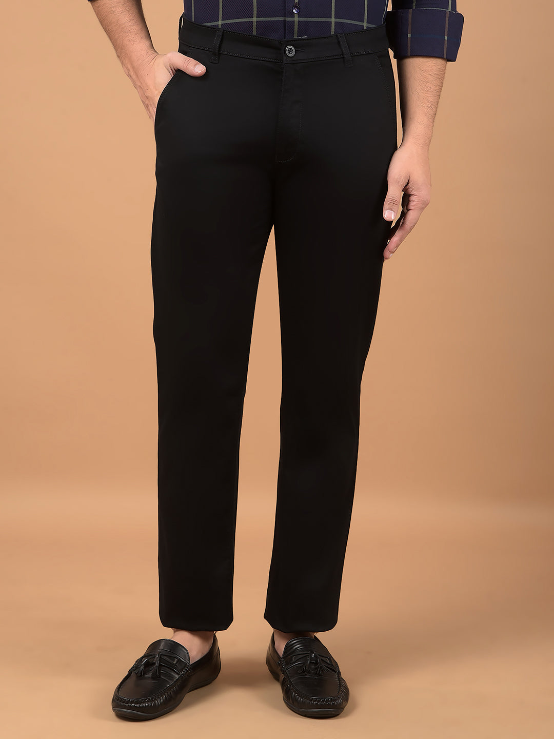 Black Straight Chinos-Men Trousers-Crimsoune Club