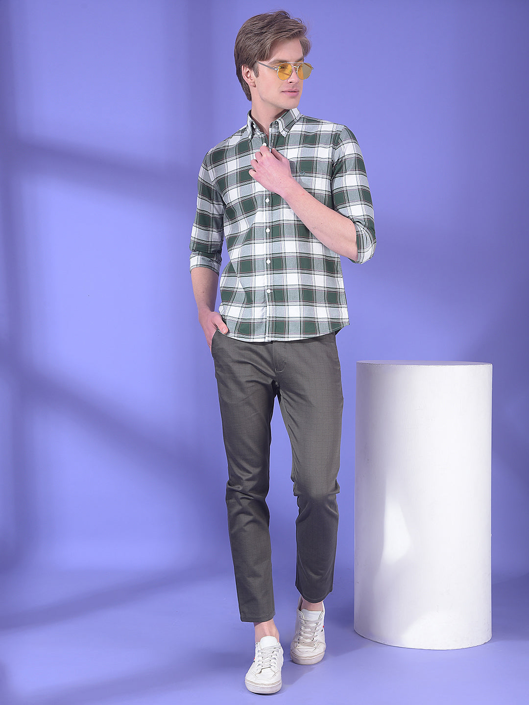 Grey Checkered Chinos Trousers-Men Trousers-Crimsoune Club