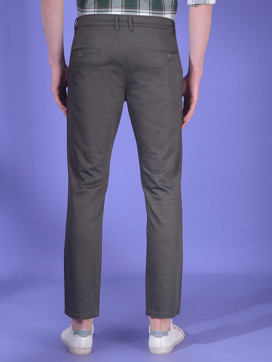 Grey Checkered Chinos Trousers-Men Trousers-Crimsoune Club