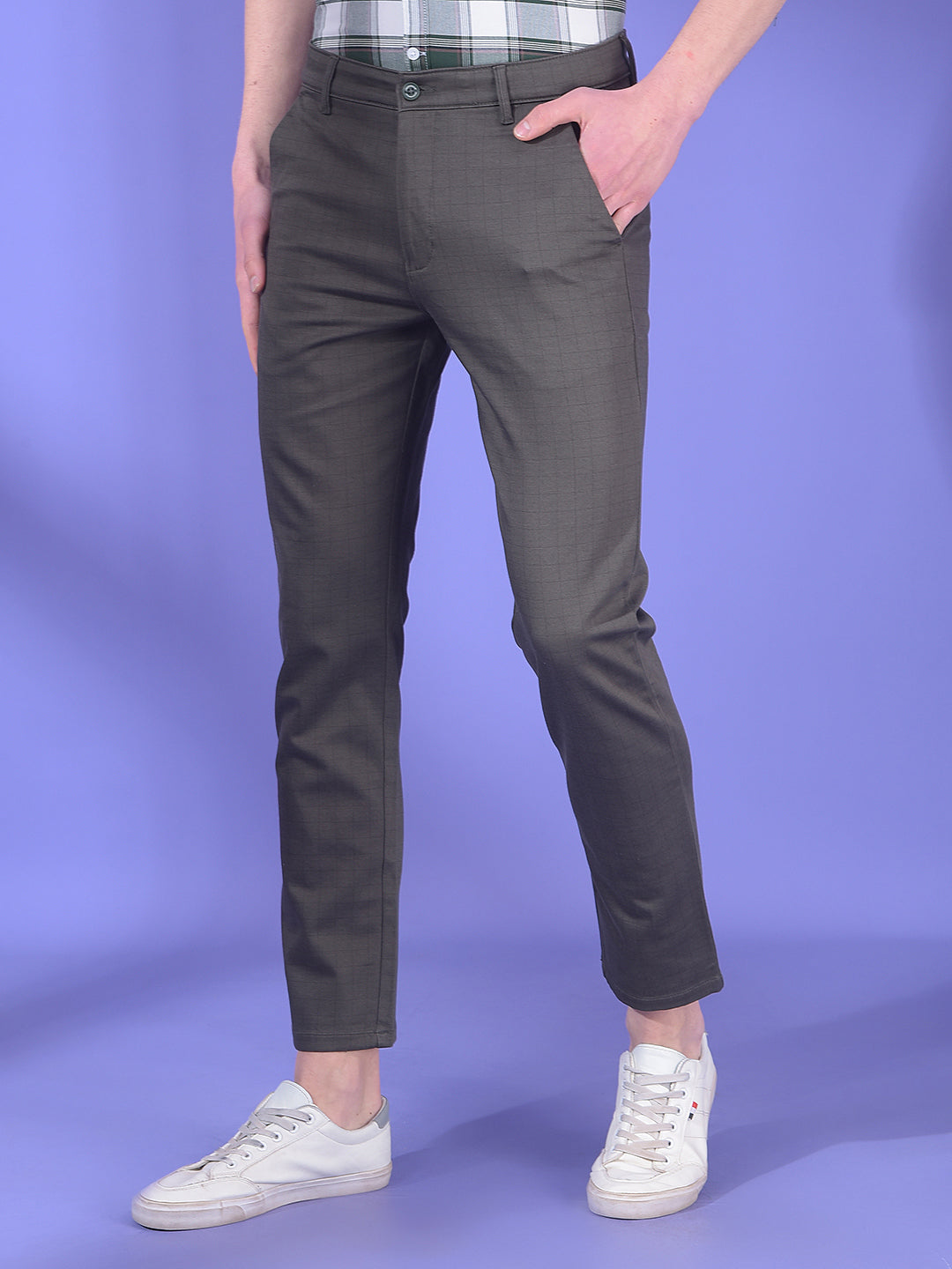 Grey Checkered Chinos Trousers-Men Trousers-Crimsoune Club