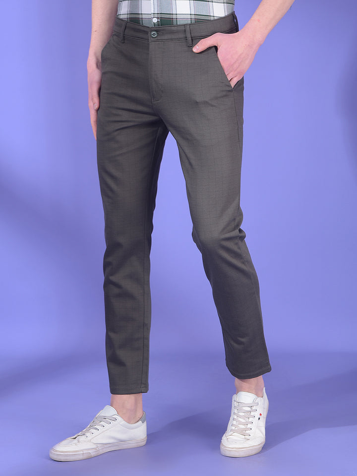 Grey Checkered Chinos Trousers-Men Trousers-Crimsoune Club