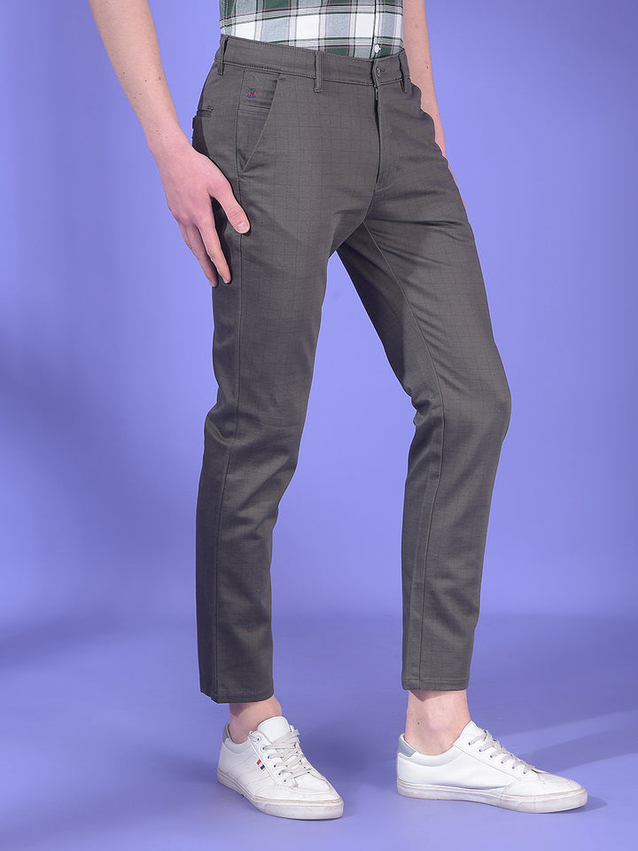 Grey Checkered Chinos Trousers-Men Trousers-Crimsoune Club