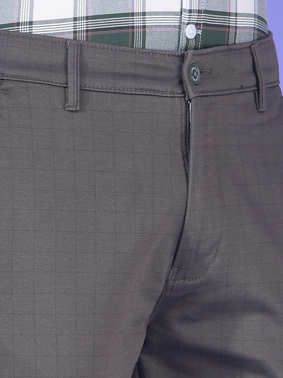 Grey Checkered Chinos Trousers-Men Trousers-Crimsoune Club