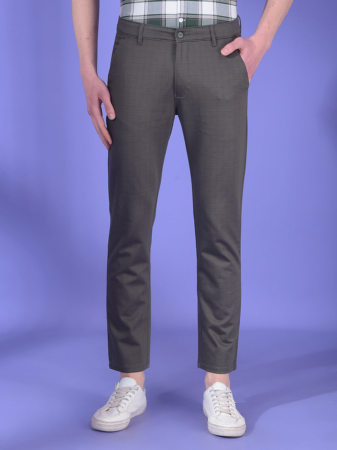 Grey Checkered Chinos Trousers-Men Trousers-Crimsoune Club