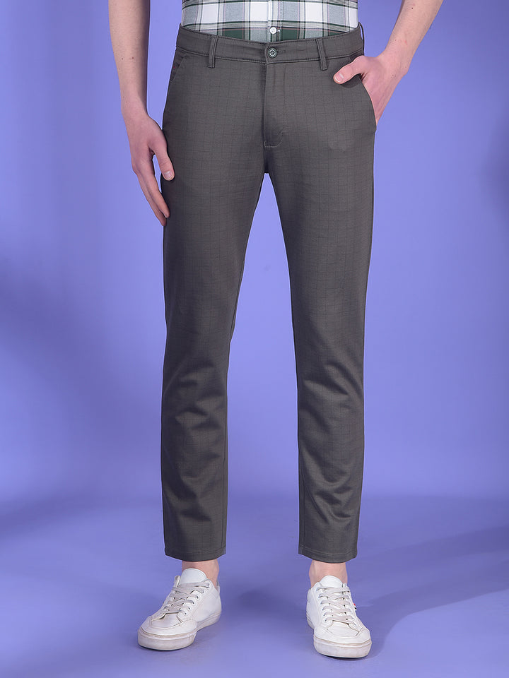 Grey Checkered Chinos Trousers-Men Trousers-Crimsoune Club