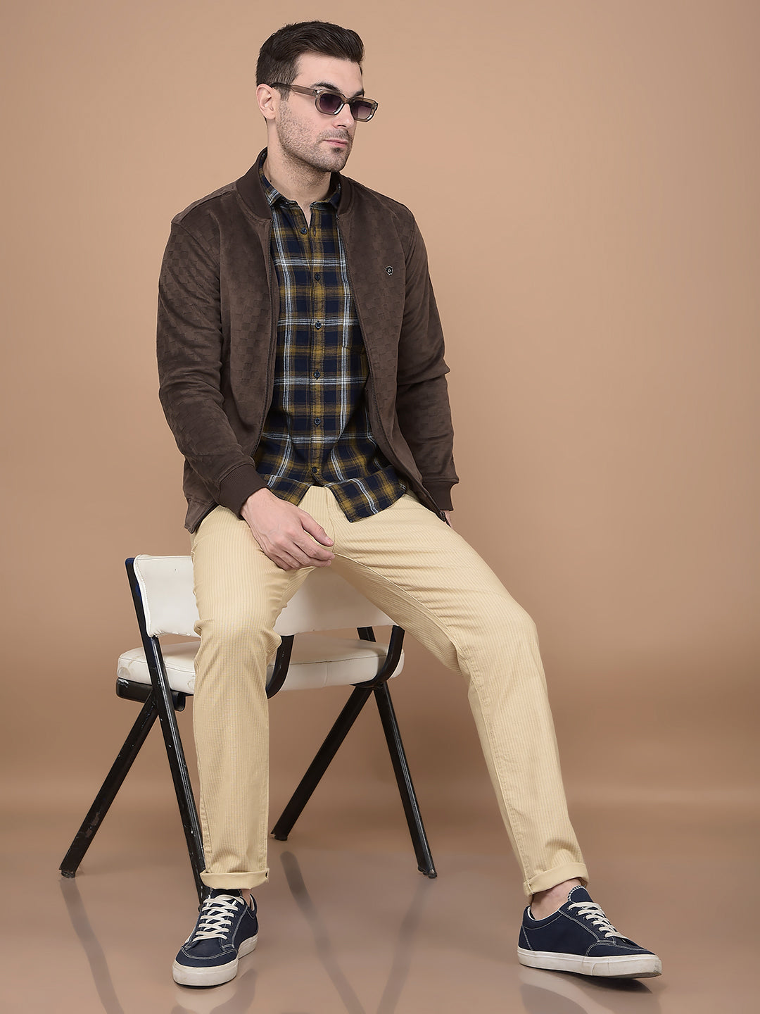 Beige Vertical Stripes Trousers-Men Trousers-Crimsoune Club