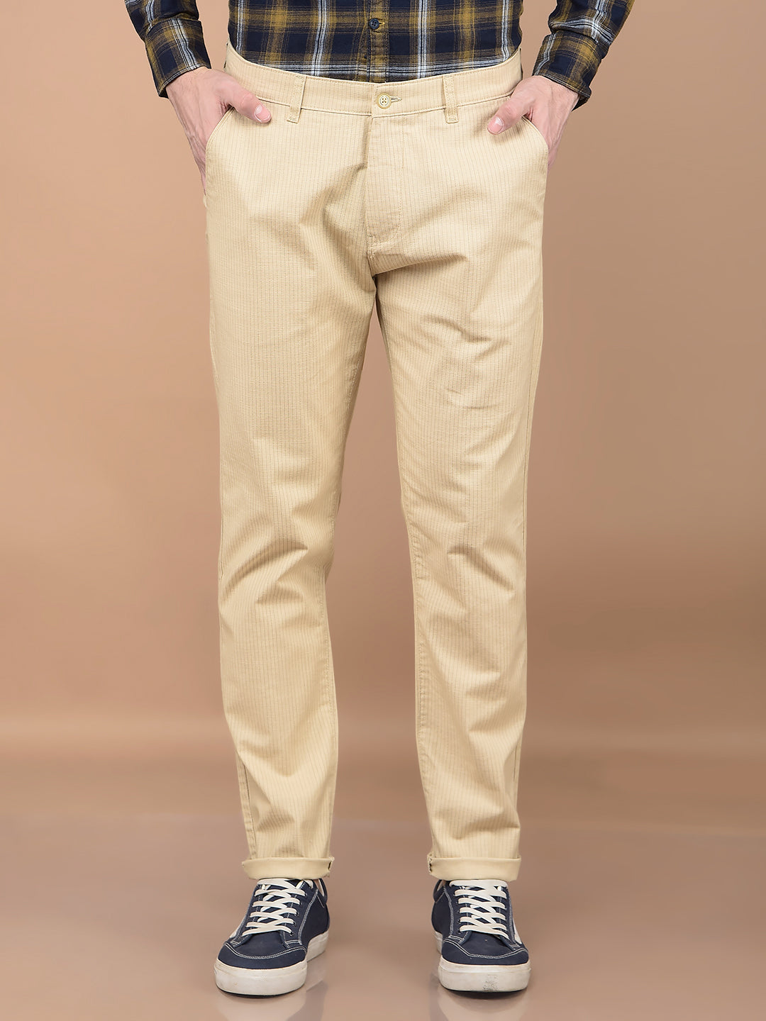 Beige Vertical Stripes Trousers-Men Trousers-Crimsoune Club