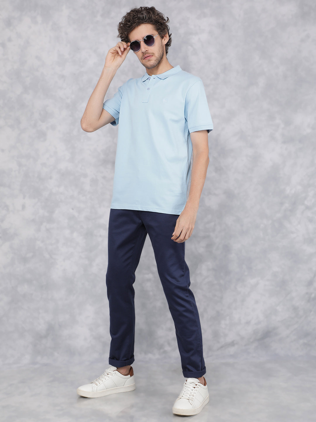Blue Dobby Trousers-Men Trousers-Crimsoune Club