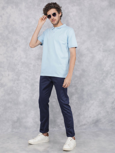 Blue Dobby Trousers-Men Trousers-Crimsoune Club