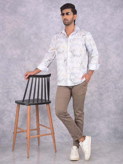 Khaki Textured Print Trousers-Men Trousers-Crimsoune Club