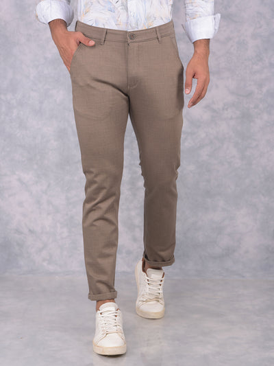 Khaki Textured Print Trousers-Men Trousers-Crimsoune Club