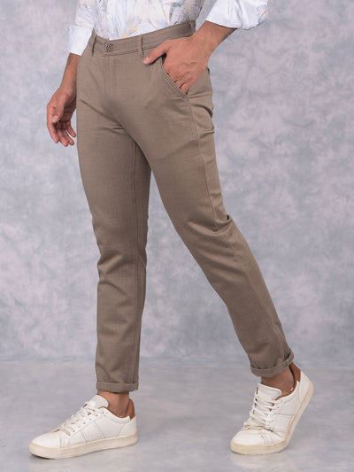 Khaki Textured Print Trousers-Men Trousers-Crimsoune Club