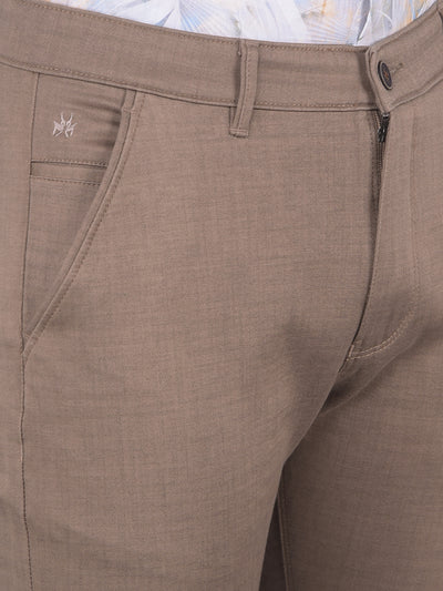 Khaki Textured Print Trousers-Men Trousers-Crimsoune Club