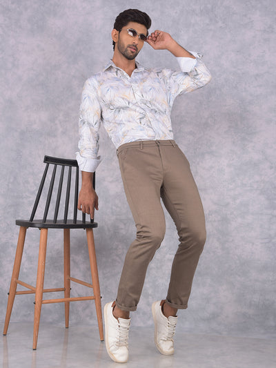 Khaki Textured Print Trousers-Men Trousers-Crimsoune Club