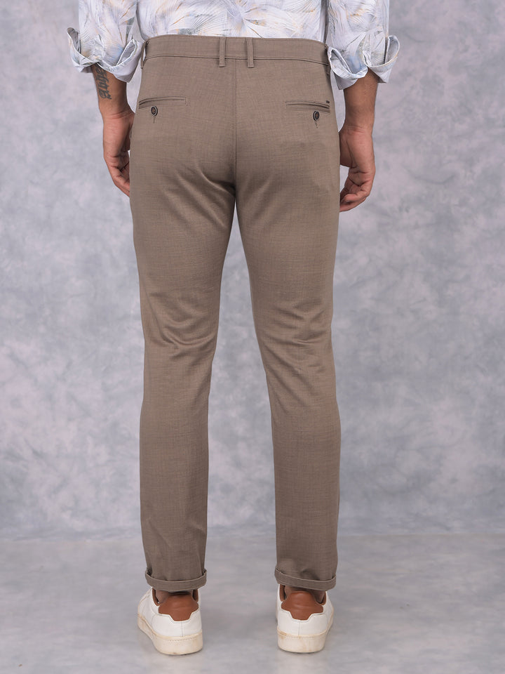 Khaki Textured Print Trousers-Men Trousers-Crimsoune Club