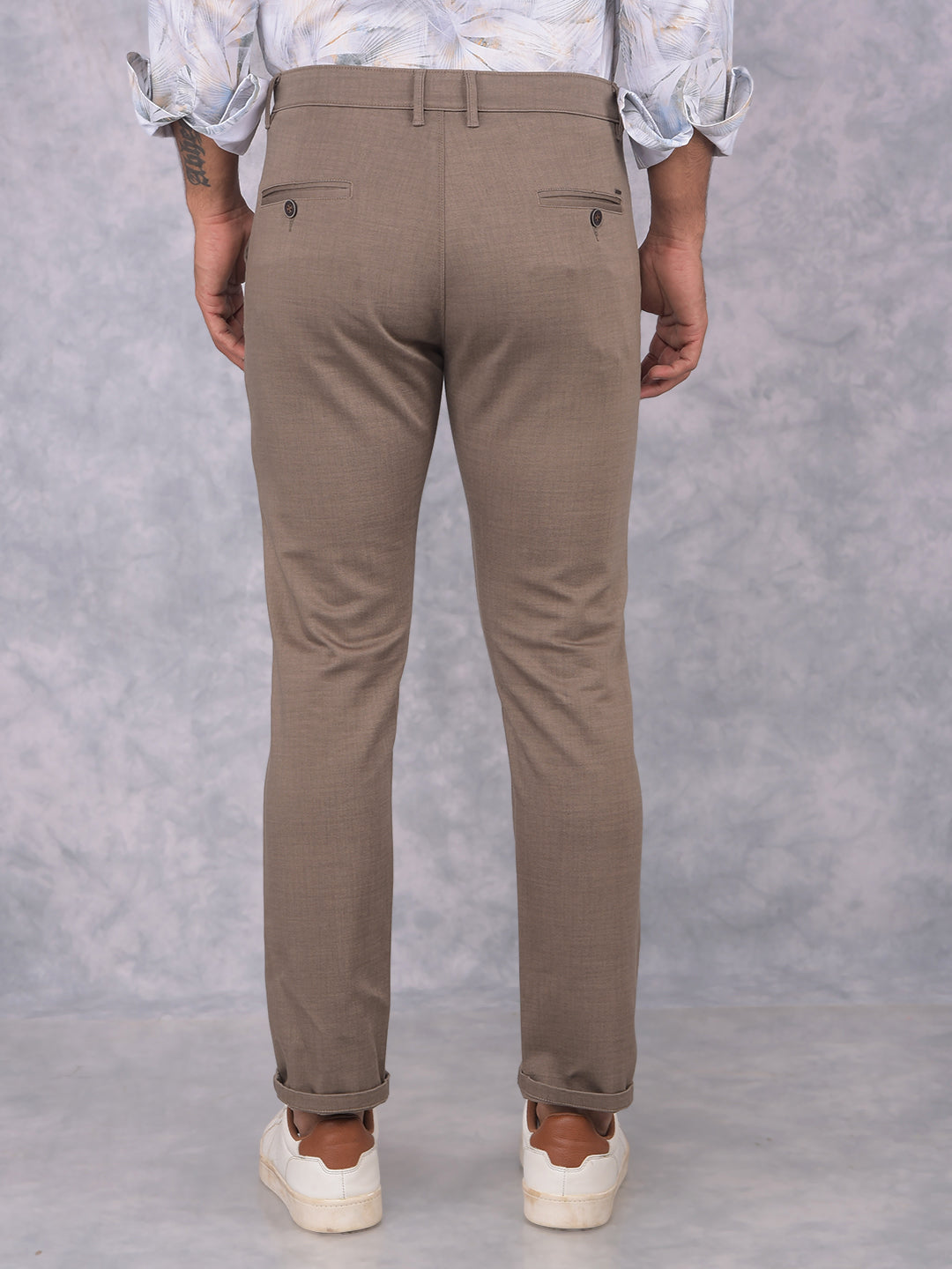 Khaki Textured Print Trousers-Men Trousers-Crimsoune Club