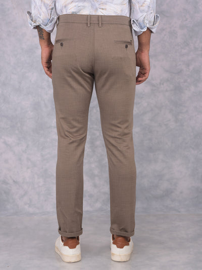 Khaki Textured Print Trousers-Men Trousers-Crimsoune Club