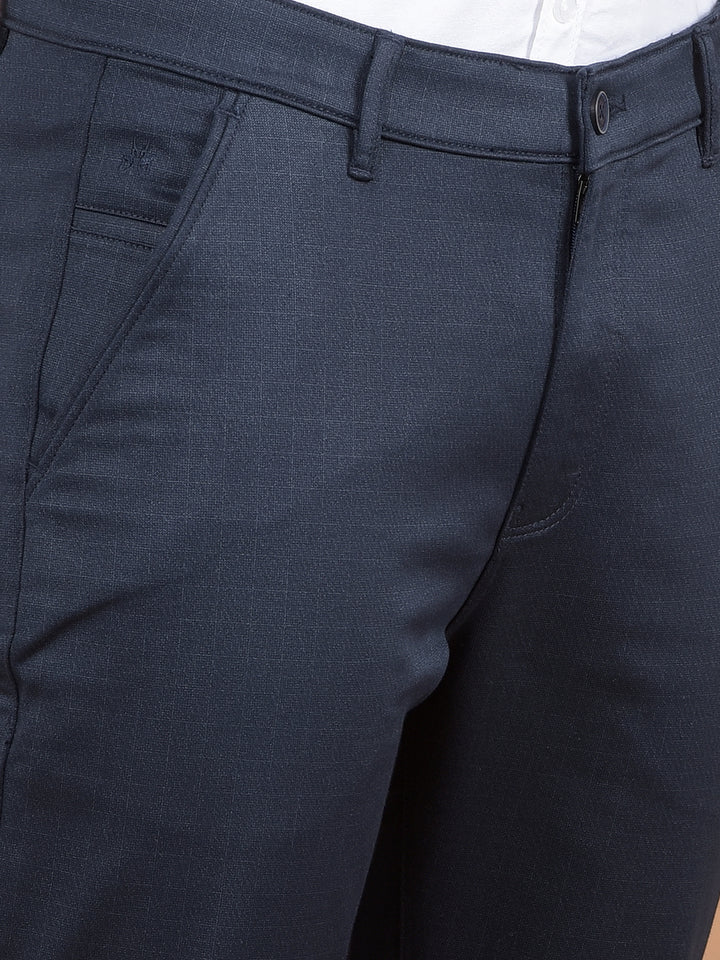Navy Blue Checked Trousers-Men Trousers-Crimsoune Club