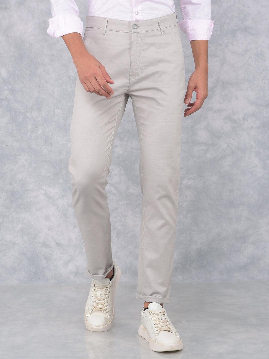 Grey 100% Cotton Trousers-Men Trousers-Crimsoune Club